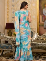 Sky Blue Slime Georgette Readymade Gown Saree